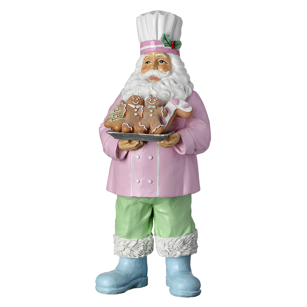 Viv! Christmas Kerstbeeld - Gingerbread Chef Kerstman - pastel - roze groen - 42cm