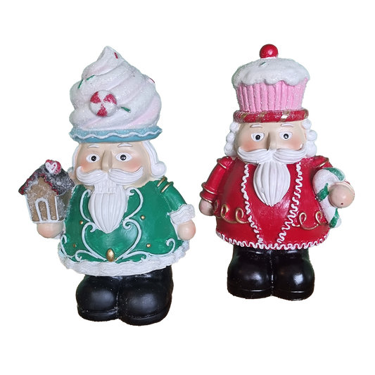 Viv! Christmas Kerstbeeld - Snoepgoed Kerst Notenkraker met Dessert Hoed - set van 2 - rood groen - 21cm