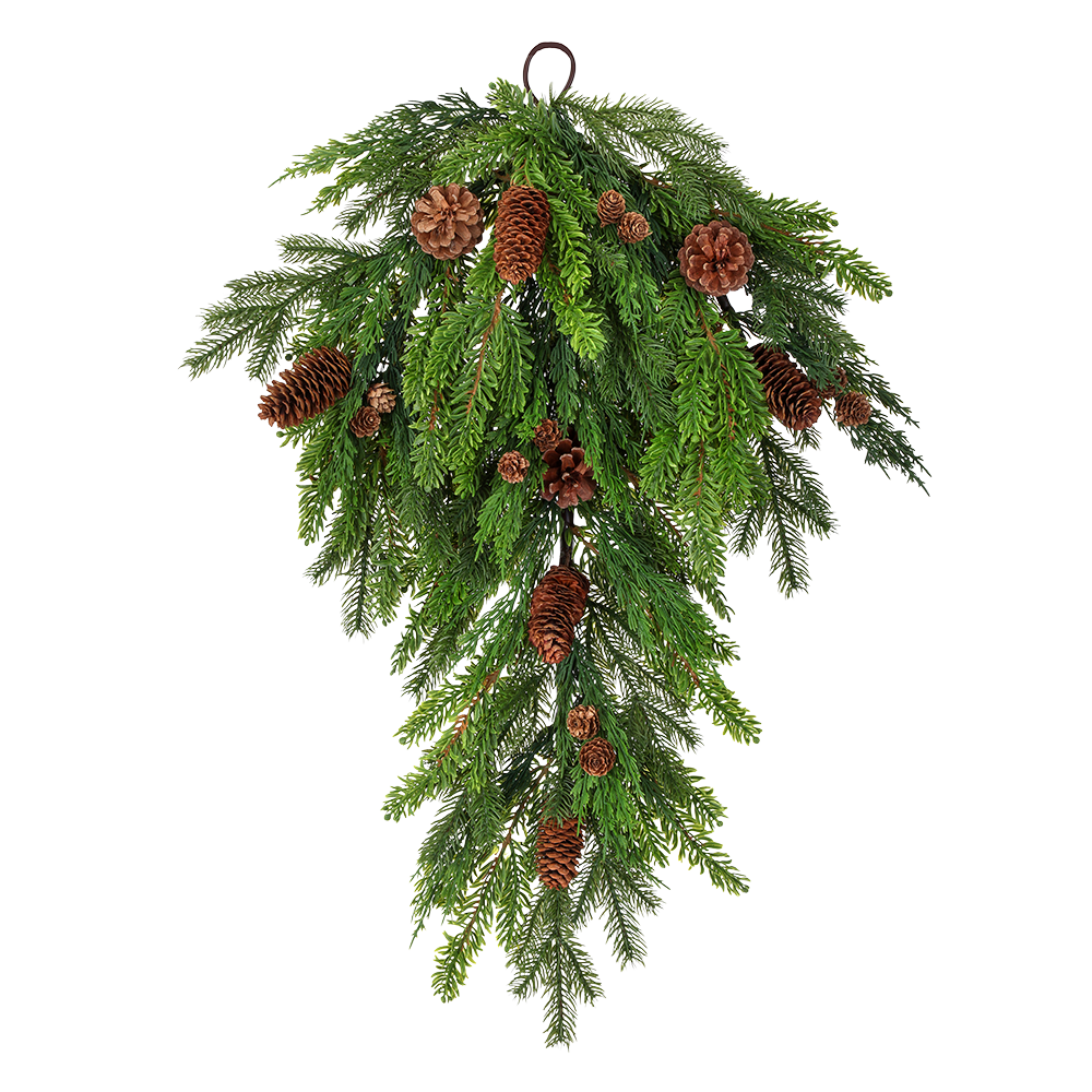 Viv! Christmas Kunst Teardrop Kerstkrans - Ceder Dennentakken met Dennenappels - groen - 74cm