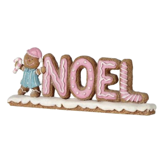 Viv! Christmas Kerstbeeld - Gingerbread 'Noel' Snoep Tafelstuk - pastel - roze blauw - 20cm