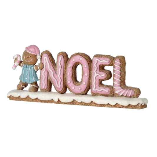 Viv! Christmas Kerstbeeld - Gingerbread 'Noel' Snoep Tafelstuk - pastel - roze blauw - 20cm