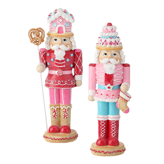 Viv! Christmas Kerstbeeld - Snoep Notenkraker - set van 2 - roze blauw - 32cm