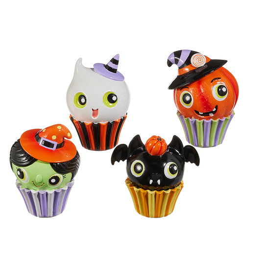 Viv! Christmas Halloween Decoratie Beeld - Cupcake Monstertjes - set van 4 - 13 cm