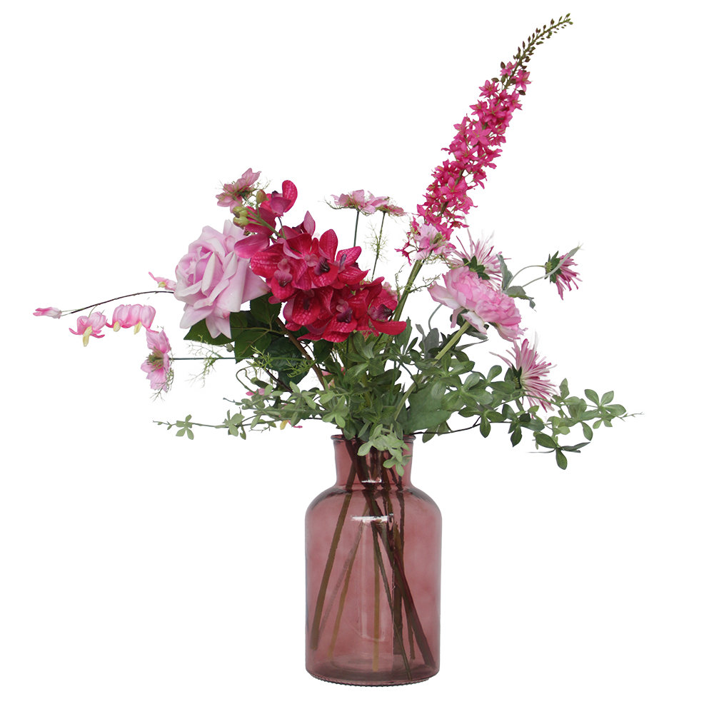 Viv! Home Luxuries Kunstbloem Boeket Suze - Zijden Bloemen - roze - 80 cm hoog - Inclusief Vaas