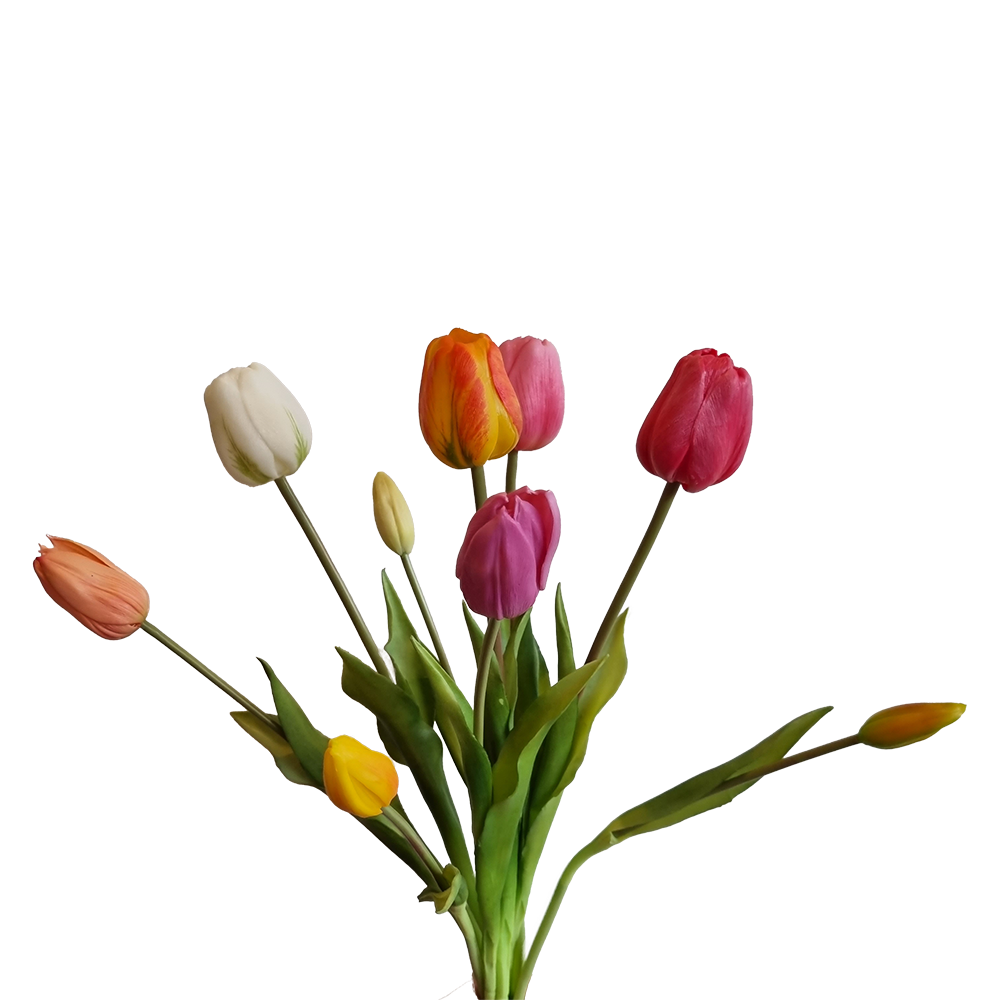 Viv! Home Luxuries - Tulpen boeket - 9 stuks - kunststof bloem - 47cm - roze perzik wit oranje geel paars