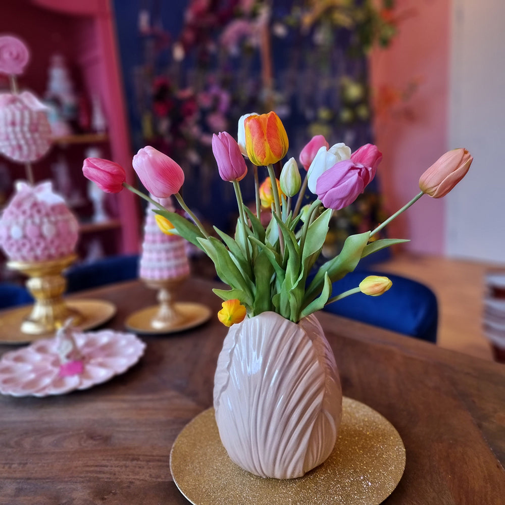 Viv! Home Luxuries - Tulpen boeket - dubbele bos - 17 stuks - kunststof bloem - 47cm - roze perzik wit oranje geel paars