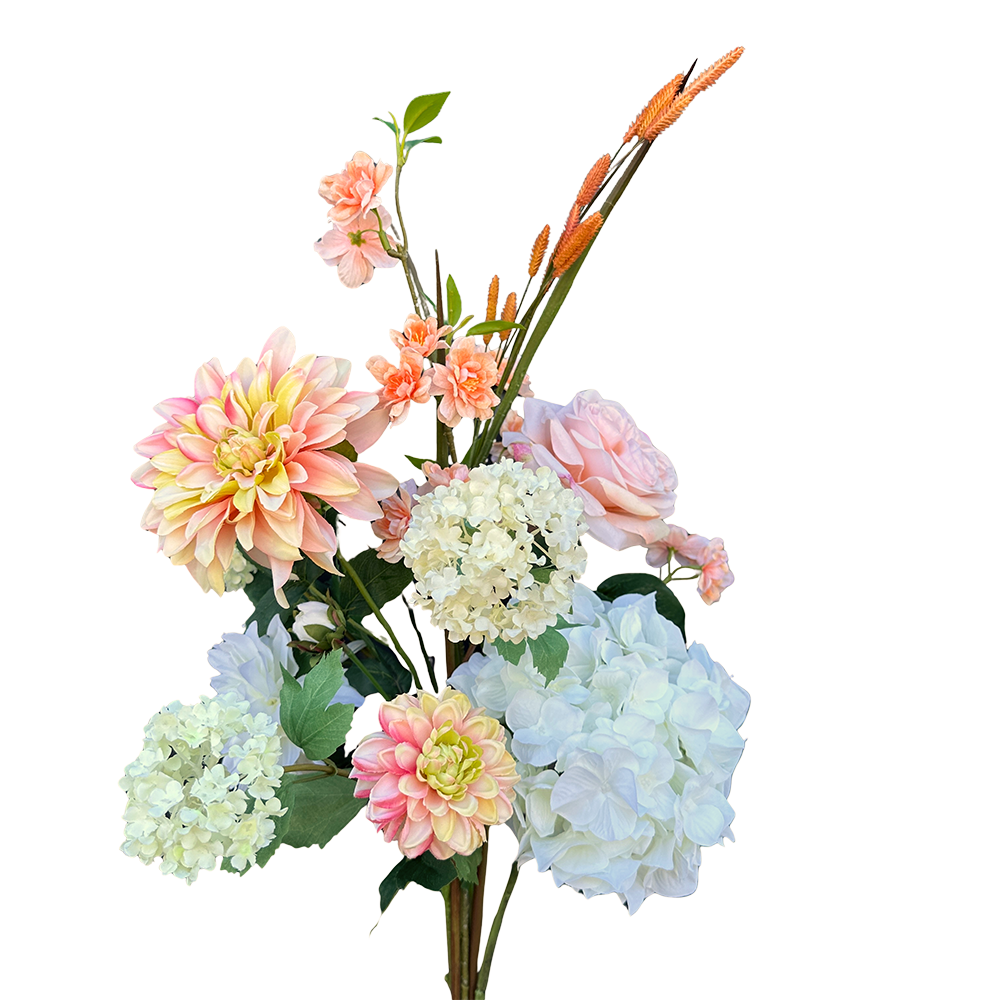 Viv! Home Luxuries Kunstbloem Boeket Yara - zijden bloemen - Hortensia Dahlia Roos Kersenbloesem -  wit zalm oranje