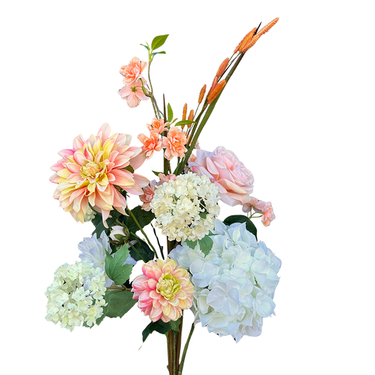 Viv! Home Luxuries Kunstbloem Boeket Yara - zijden bloemen - Hortensia Dahlia Roos Kersenbloesem -  wit zalm oranje