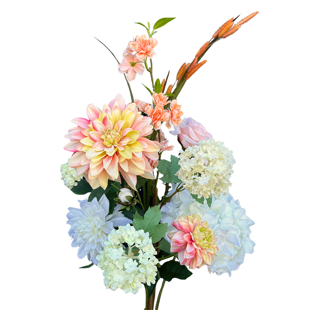 Viv! Home Luxuries Kunstbloem Boeket Yara - zijden bloemen - Hortensia Dahlia Roos Kersenbloesem -  wit zalm oranje