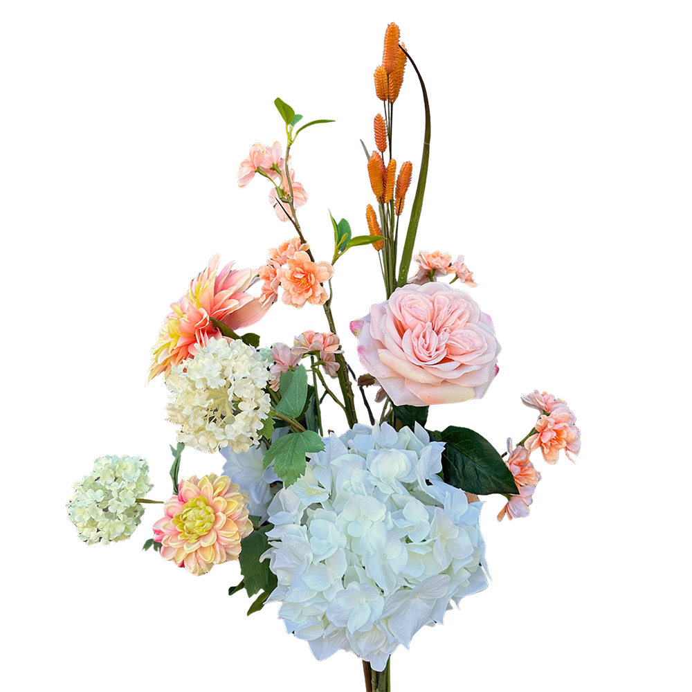 Viv! Home Luxuries Kunstbloem Boeket Yara - zijden bloemen - Hortensia Dahlia Roos Kersenbloesem -  wit zalm oranje