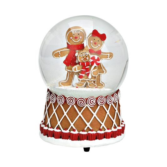 Viv! Christmas Kerst Sneeuwbol incl. Muziekdoos - Gingerbread Koekjes Familie - rood wit bruin - 16cm