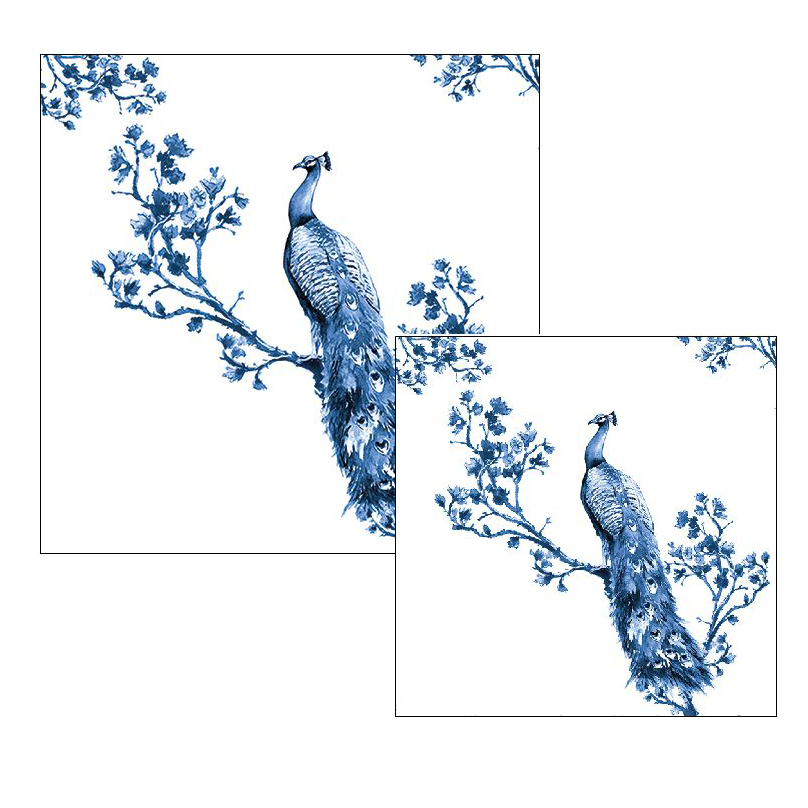 Ambiente servetten - Pauw Delfts blauw  - 2 pakjes 33x33cm en 25x25cm - wit blauw - Royal Peacock