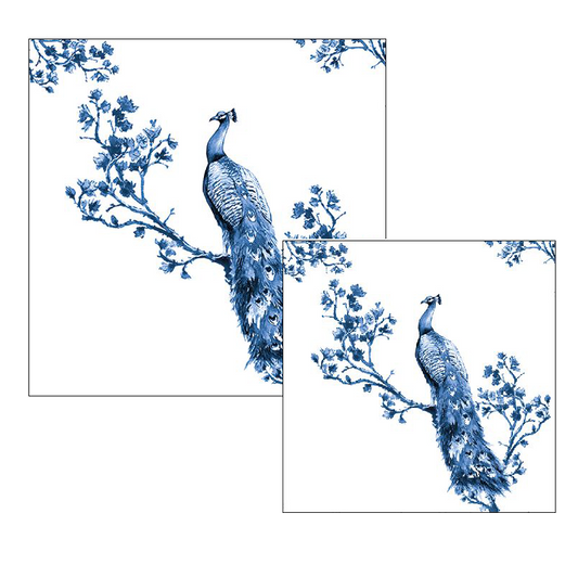 Ambiente servetten - Pauw Delfts blauw  - 2 pakjes 33x33cm en 25x25cm - wit blauw - Royal Peacock