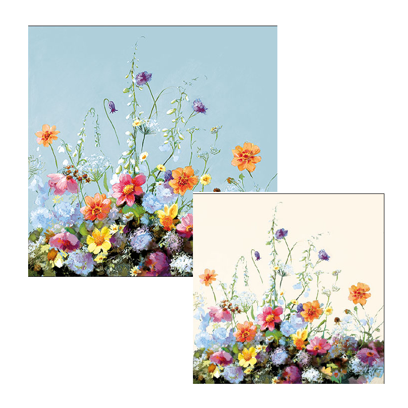 Ambiente servetten - Zomerbloemen - Summer Breeze - 2 pakjes 33x33cm en 25x25cm - Blauw wit oranje geel roze - Zomer