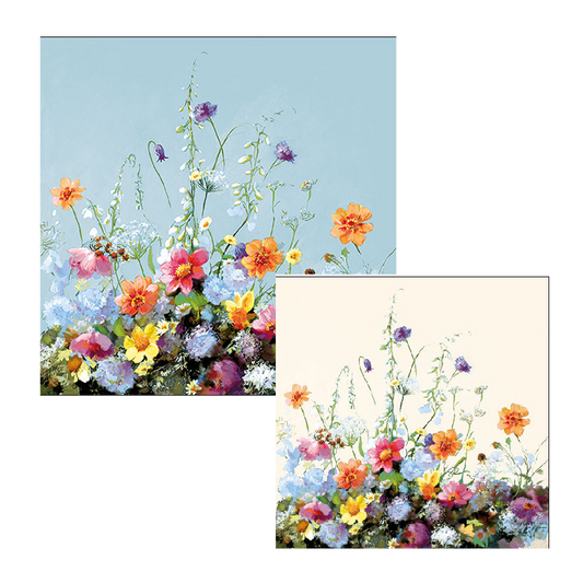 Ambiente servetten - Zomerbloemen - Summer Breeze - 2 pakjes 33x33cm en 25x25cm - Blauw wit oranje geel roze - Zomer
