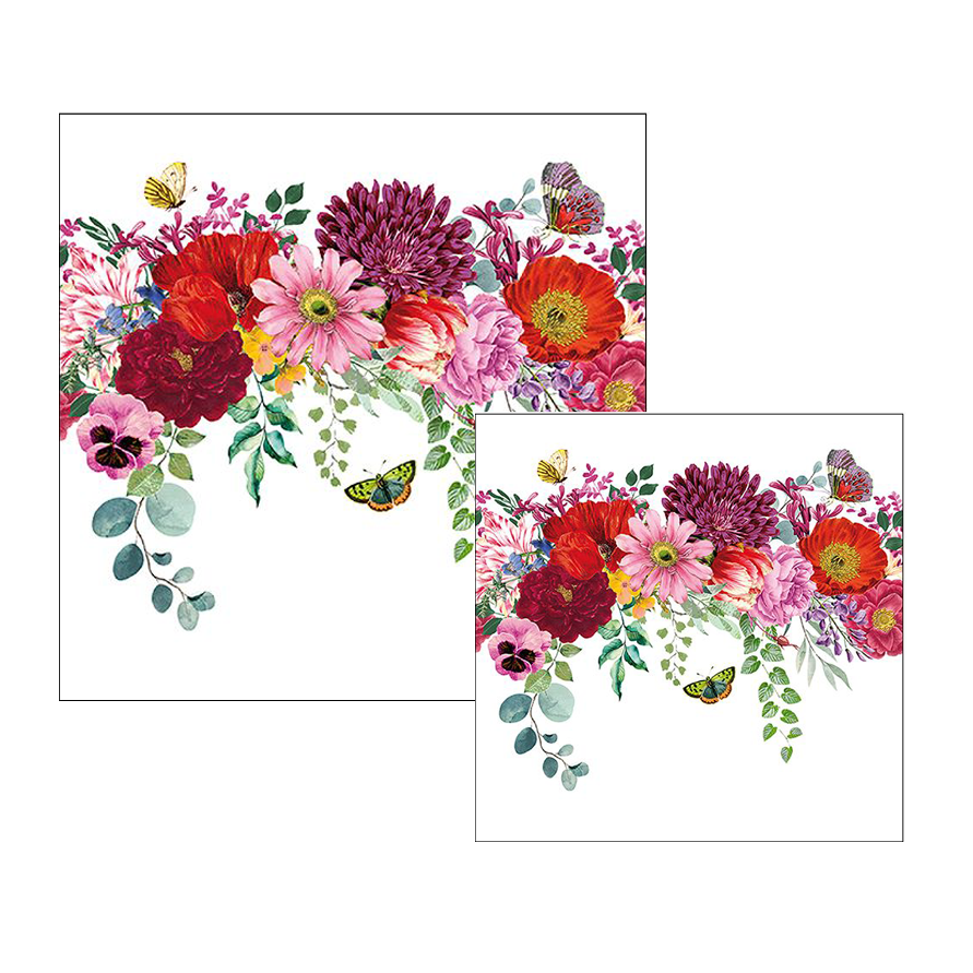 Ambiente servetten - Bloemen border - 2 pakjes 33x33cm en 25x25cm - roze rood paars - zomer bloemen