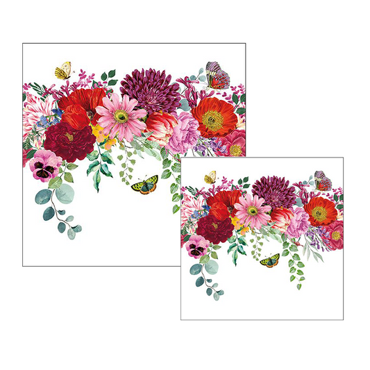 Ambiente servetten - Bloemen border - 2 pakjes 33x33cm en 25x25cm - roze rood paars - zomer bloemen
