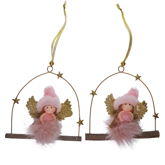 Viv! Home Luxuries Christmas ornament - Angels of fabric - set of 4 - silver pink gold - 7cm