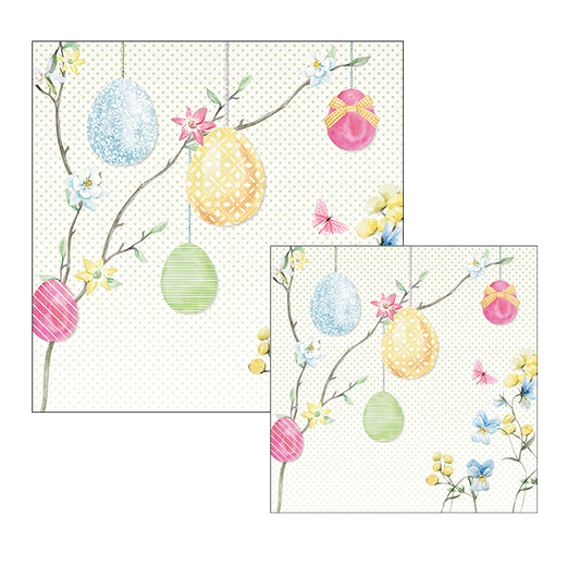 Ambiente servetten - Paastak met Paaseieren - 2 pakjes 33x33cm en 25x25cm - blauw geel groen roze wit - Pasen