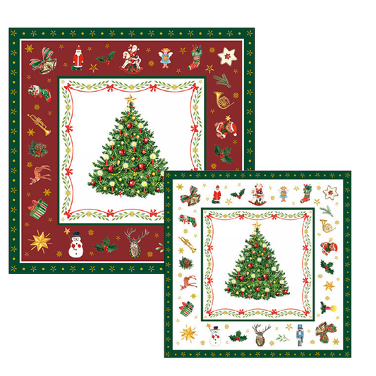 Ambiente servetten - Kerstboom - 2 pakjes 33x33cm en 25x25cm - rood wit - kerstservetten