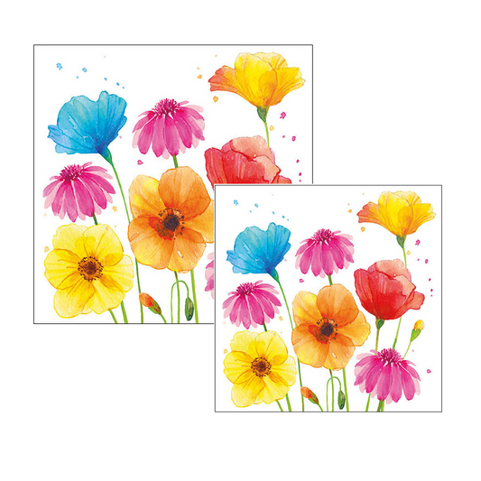 Ambiente servetten - Zomerbloemen - 2 pakjes 33x33cm en 25x25cm - wit roze blauw oranje geel rood - zomer bloemen