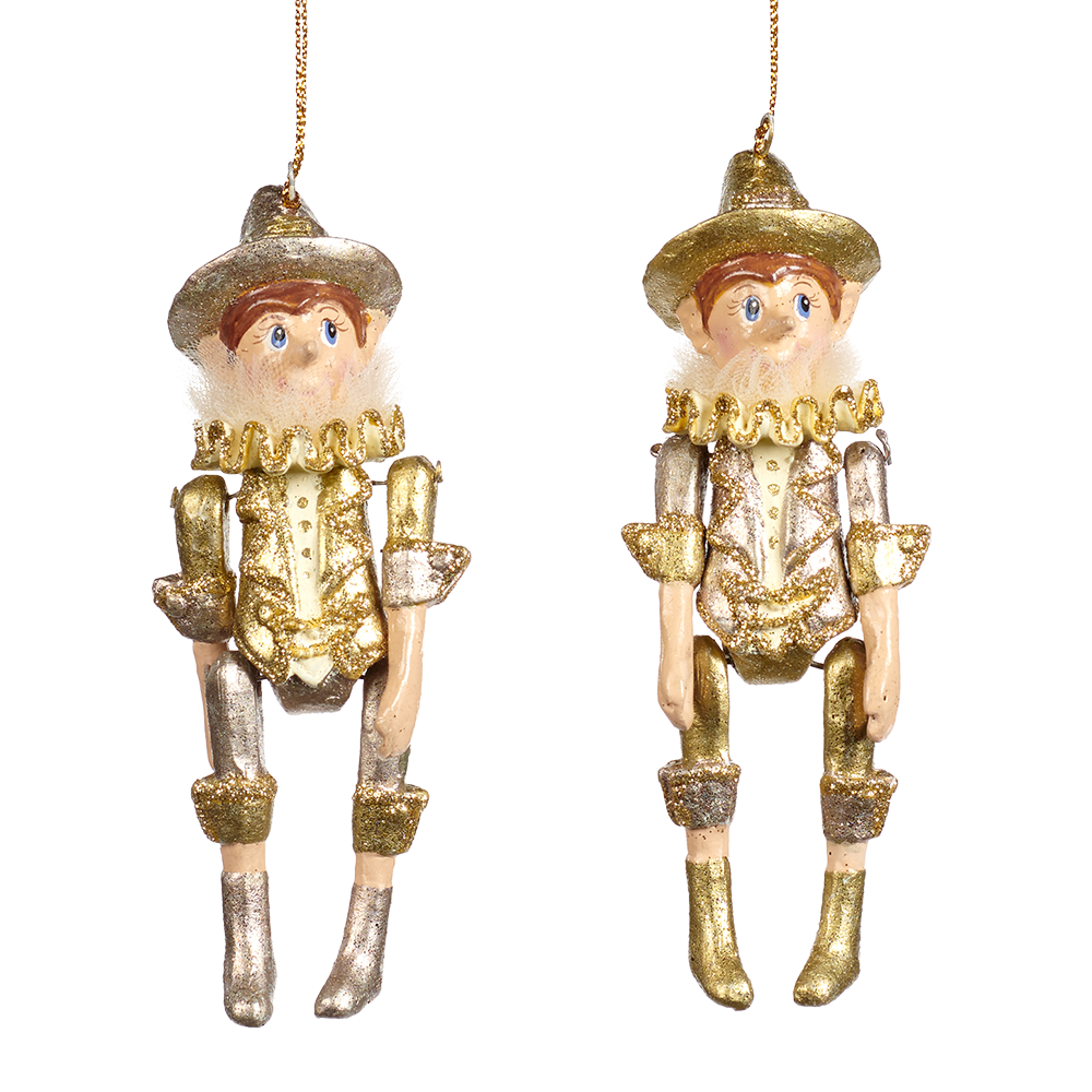 Viv! Home Luxuries Christmas ornament - Pinocchio - set of 2 - gold - 12cm