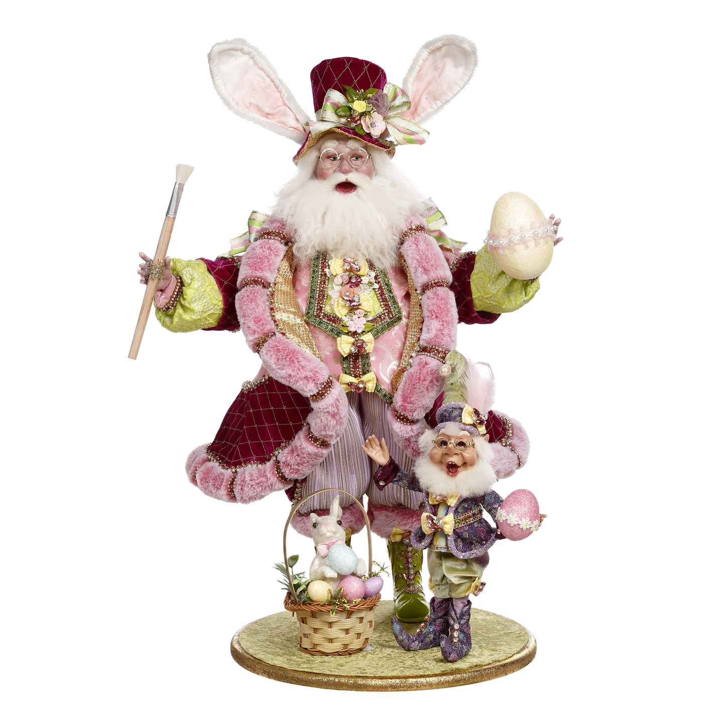 Mark Roberts Easter - Kerstman met elf in paasoutfit - Pasen - decoratiebeeld - groen paars roze - 66cm - Collector's item