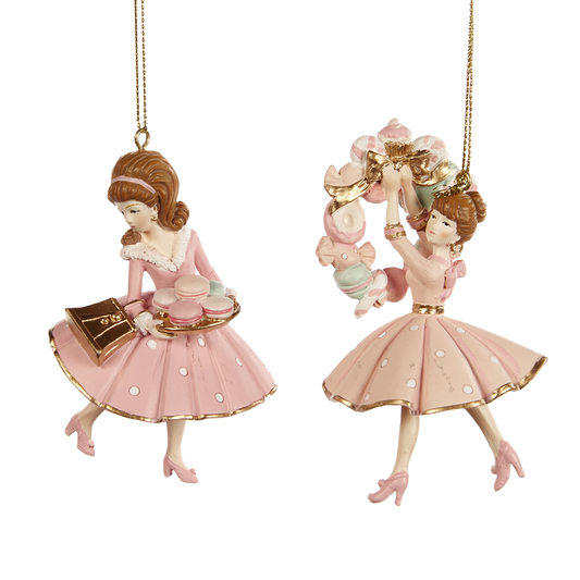 Viv! Home Luxuries Christmas ornament - girls with macaron - set of 2 - pink gold - 9cm