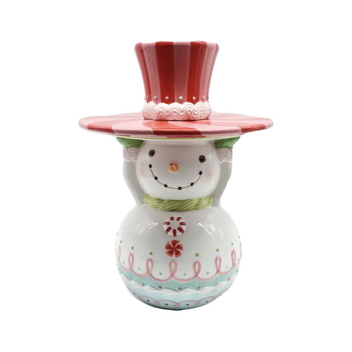 Viv! Christmas Kerstservies - Kerst Serveerschaal Sneeuwpop - keramiek - pastel - roze wit - 51cm