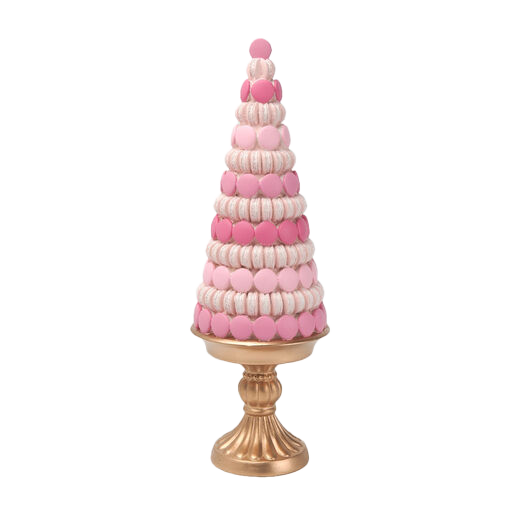 Viv! Christmas Kerstbeeld - Macaron Taart op Gouden Voetstuk - roze goud - 41cm