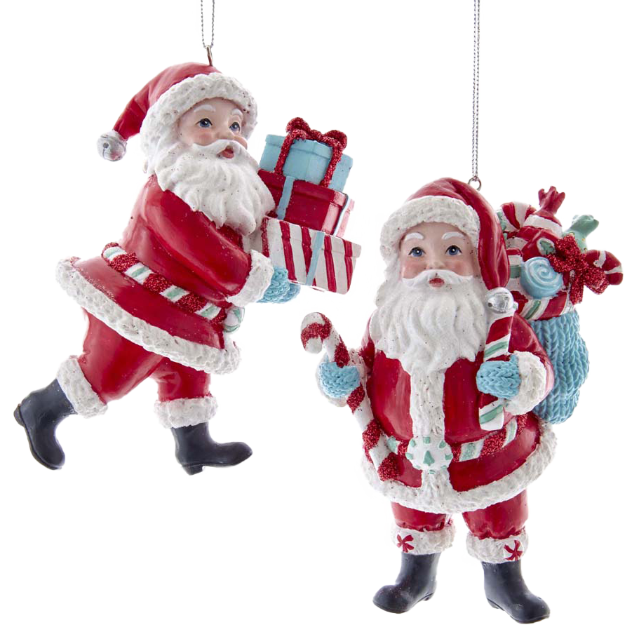 Kurt S. Adler Christmas ornament - Retro Santa Claus with gifts - set of 2 - red blue - 10cm