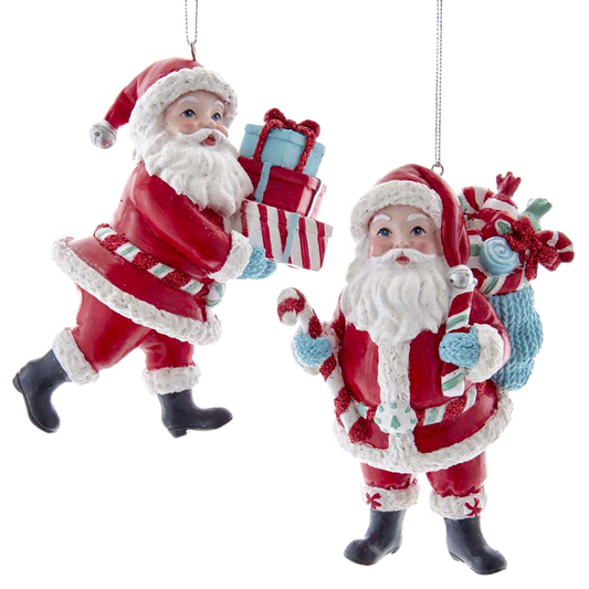 Kurt S. Adler Christmas ornament - Retro Santa Claus with gifts - set of 2 - red blue - 10cm