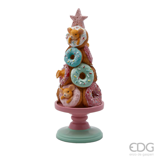 Viv! Christmas Kerst Decoratiebeeld - Muisjes Snoepen van Donuts - roze groen - 29cm
