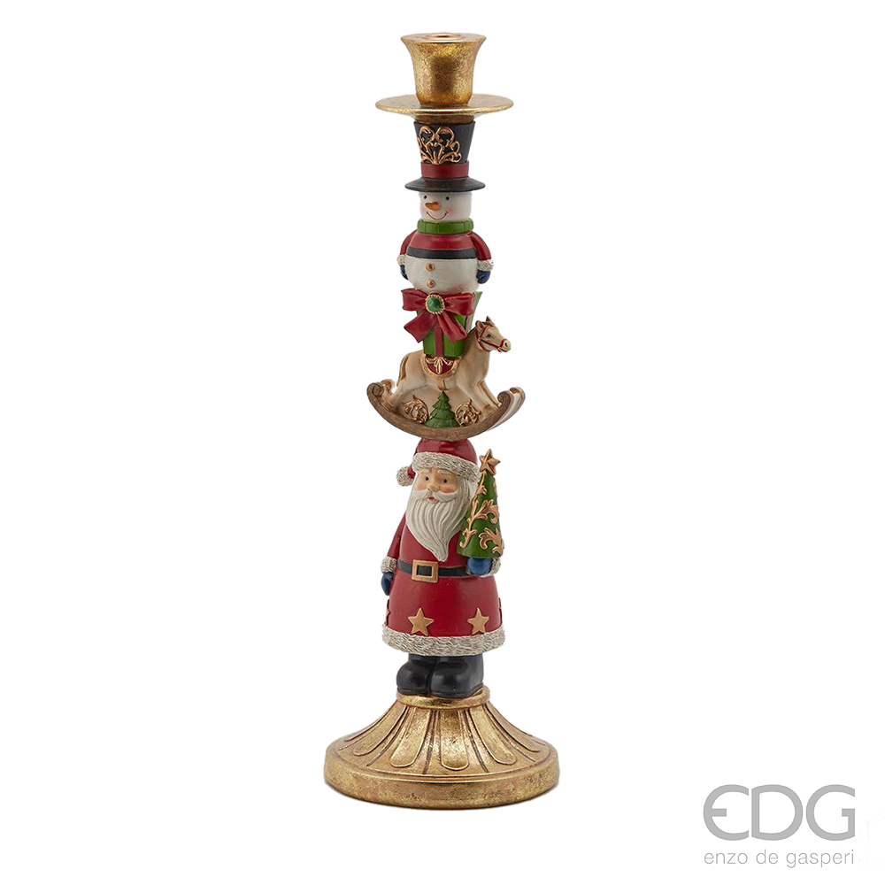 Viv! Christmas Kerst Tafeldecoratie - Kandelaar Kerstman Sneeuwpop Hobbelpaard - rood goud wit - 52cm