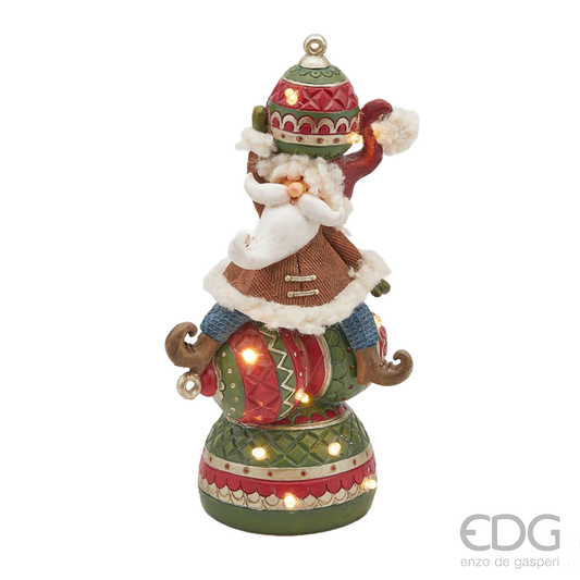 Viv! Christmas Kerst Decoratiebeeld - Kerstman incl. LED Verlichting en Muziek - rood groen - 26cm