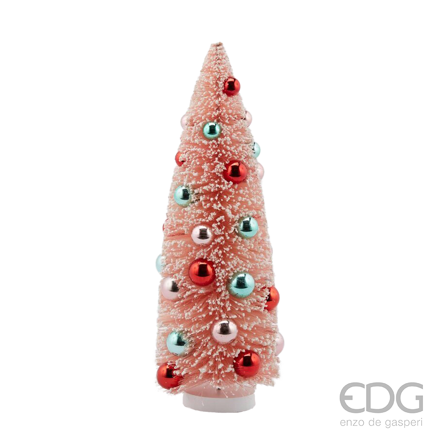 Viv! Christmas Kerstbeeld - Kerstboom met Kerstballen - pastel roze - 38cm