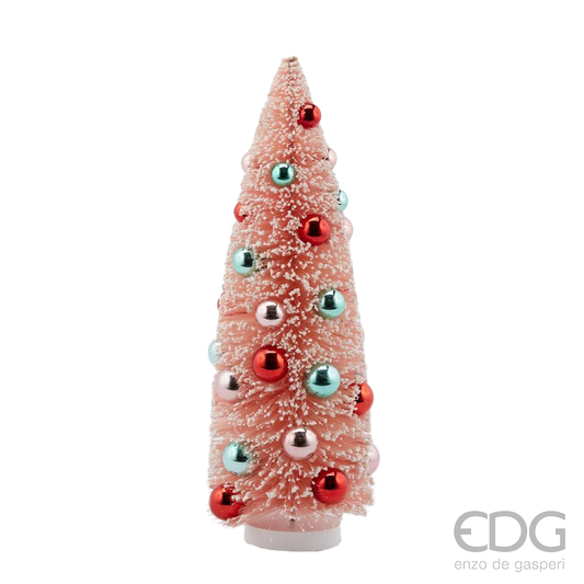 Viv! Christmas Kerstbeeld - Kerstboom met Kerstballen - pastel roze - 38cm