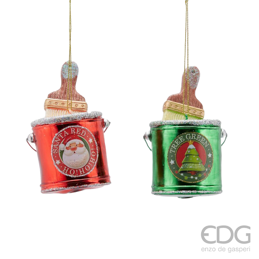 Viv! Christmas Kerstornament - Kerst Verf Gereedschap - set van 2 - glas - rood groen - 10cm