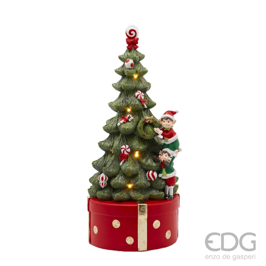 Viv! Christmas Kerst Muziekdoos - Kerstboom Elfjes met Snoep incl. LED Verlichting - rood groen - 37cm