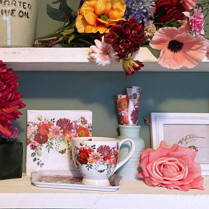 Ambiente servetten - Bloemen border - 2 pakjes 33x33cm en 25x25cm - roze rood paars - zomer bloemen