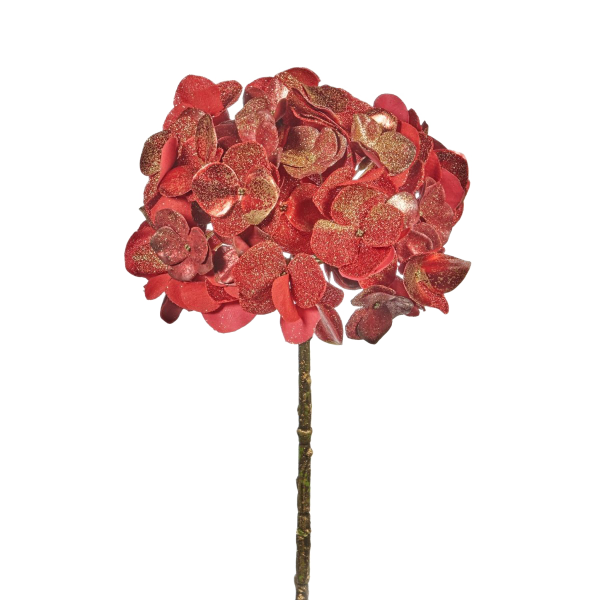 Viv! Home Luxuries Hortensia - kunstbloem - rood met gouden glitters - 51cm