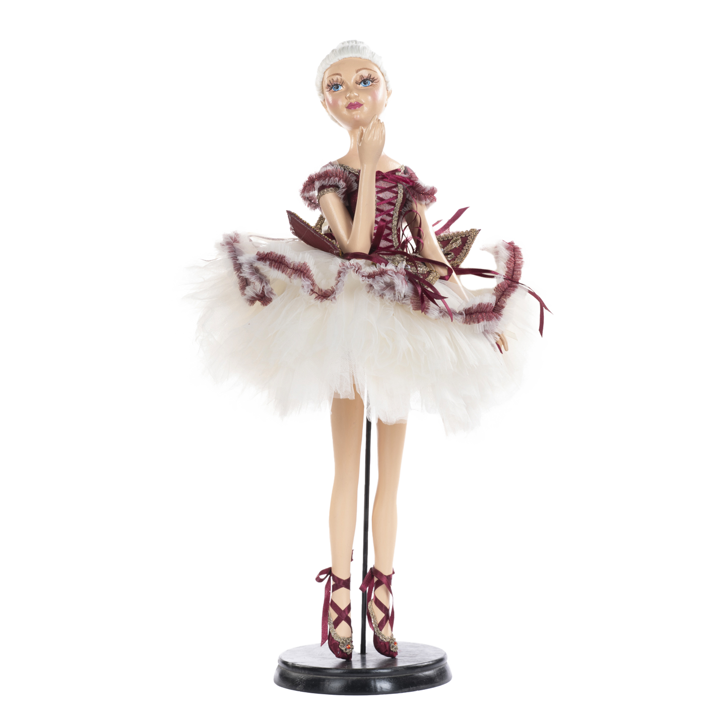 Viv! Christmas Decoratiebeeld - Handgemaakte Ballerina - donkerrood - 66cm