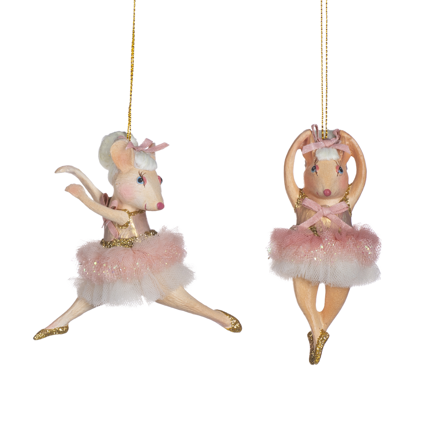 Viv! Christmas Kerstornament - Ballerina muisjes - set van 2 - roze - 11cm