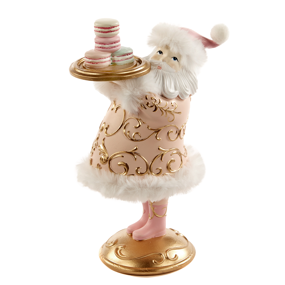 Viv! Christmas Kerst Decoratiebeeld - Kerstman met macaron - roze wit goud - 22cm