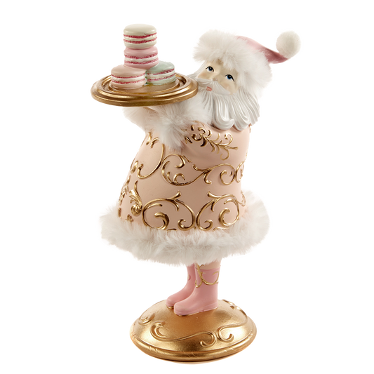 Viv! Home Luxuries Christmas Decoration Statue - Santa Claus with macaroon - pink white - 22cm
