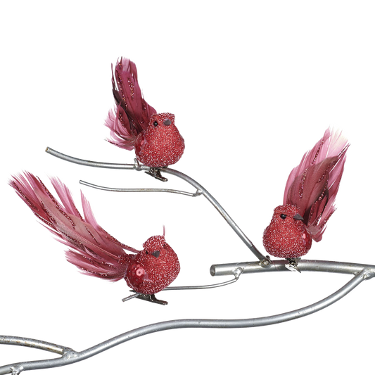 Viv! Home Luxuries Christmas decoration - Birds on clip - set of 3 - red - 14cm