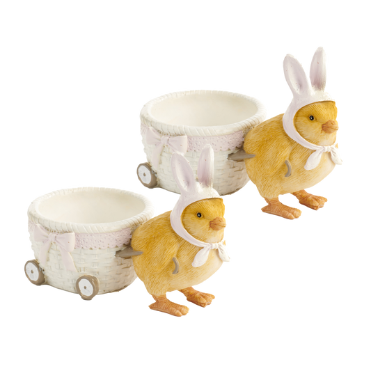 Viv! Home Luxuries Easter decoration - Egg cup chick with Easter basket - Yellow - 2 pieces - 8cm