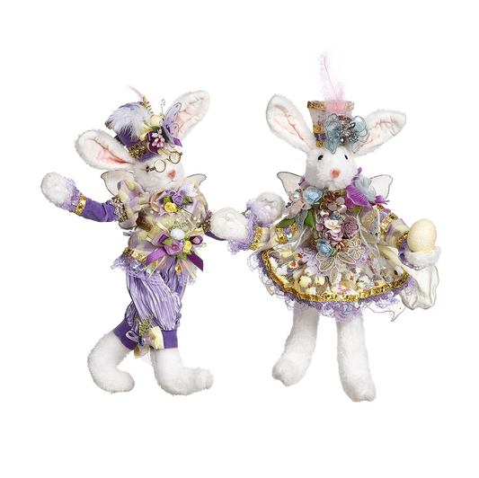 Mark Roberts Easter - Paashaas - Mr. & Mrs. Festive Rabbit - decoratiebeeld Pasen - set van 2 - wit paars - 36cm - Collector's item - Viv! Home Luxuries