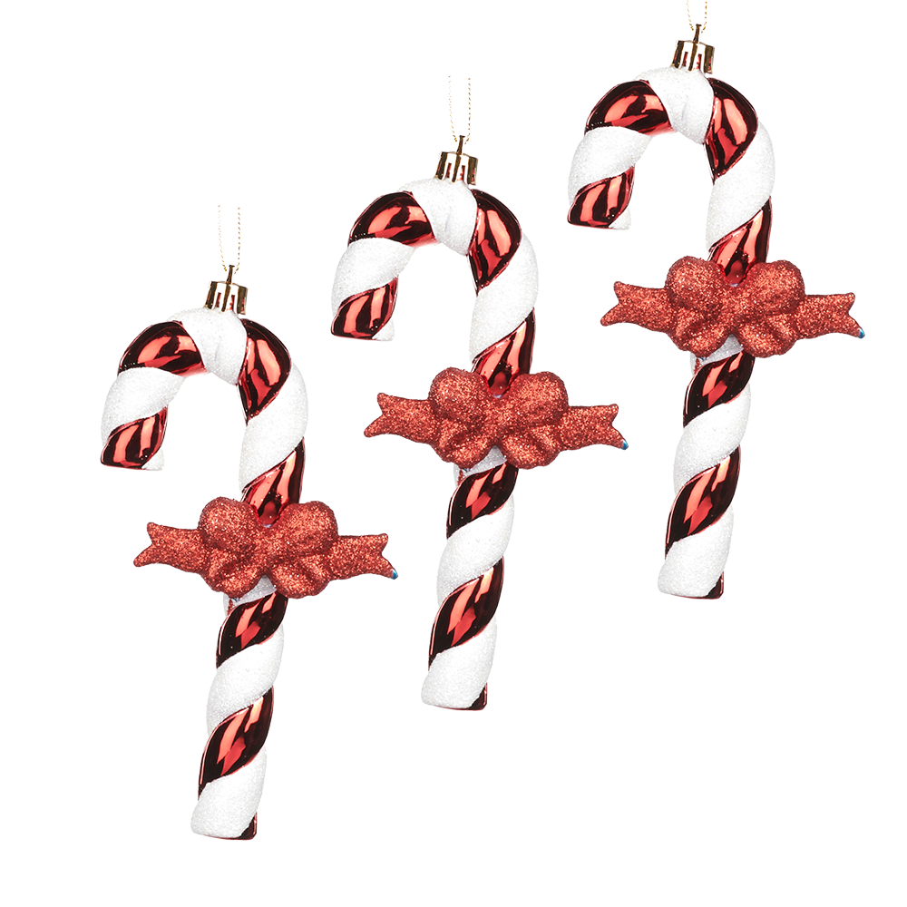 Viv! Christmas Kerstornament - Zuurstokjes met strik - set van 3 - rood wit - 15cm