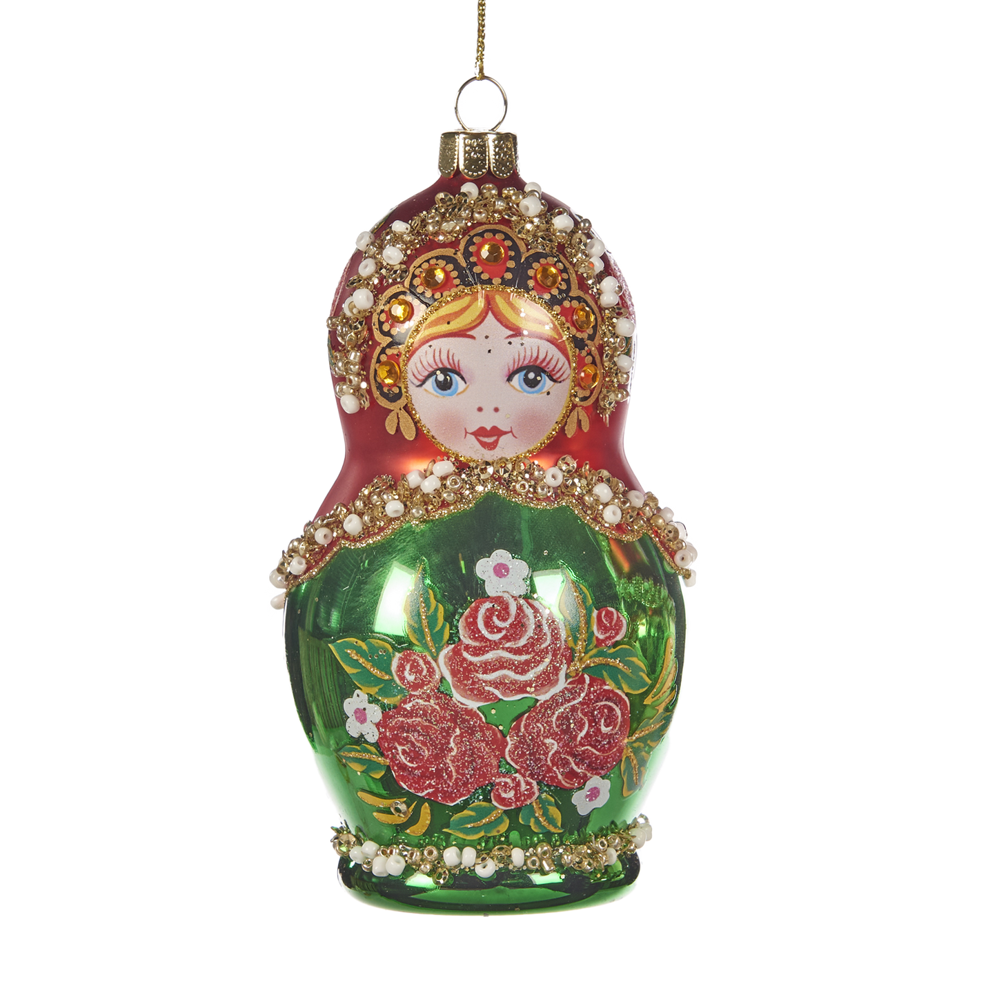 Viv! Christmas Kerstornament - Matroesjka pop - glas - rood groen - 12cm